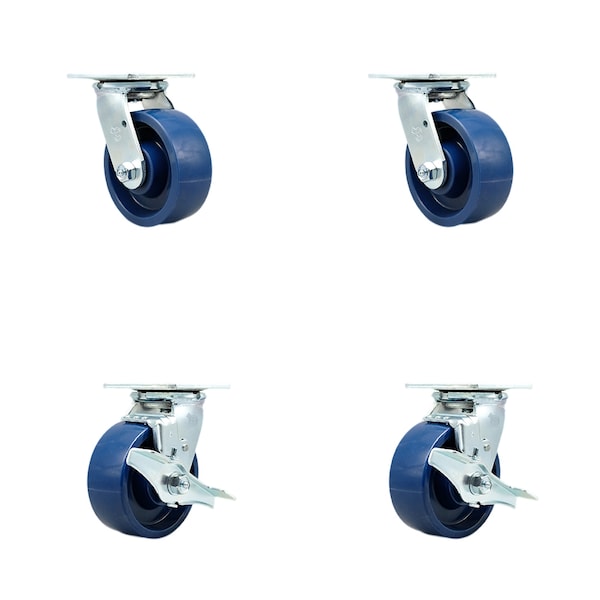 5 Inch Solid Polyurethane Swivel Caster Set with Ball Bearing 2 Brake SCC